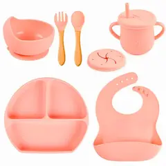 KIDSCOOL - SET DE ALIMENTACION SILICONA ROSADO 6 PIEZAS
