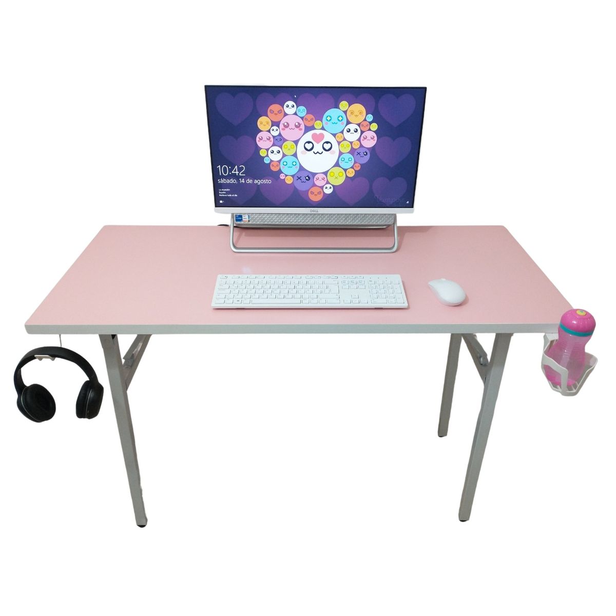 GENERICO - Escritorio Gamer Plegable Rosado 130cm Luz Led