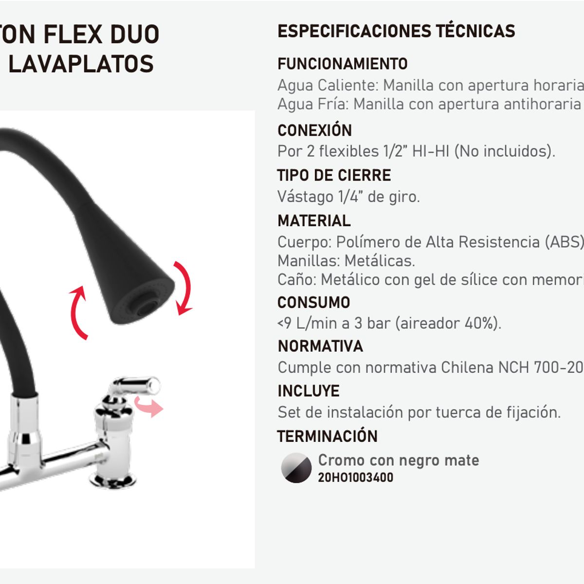 PMB - Combinación Llave Grifo Para Lavaplatos Houston Flex Duo