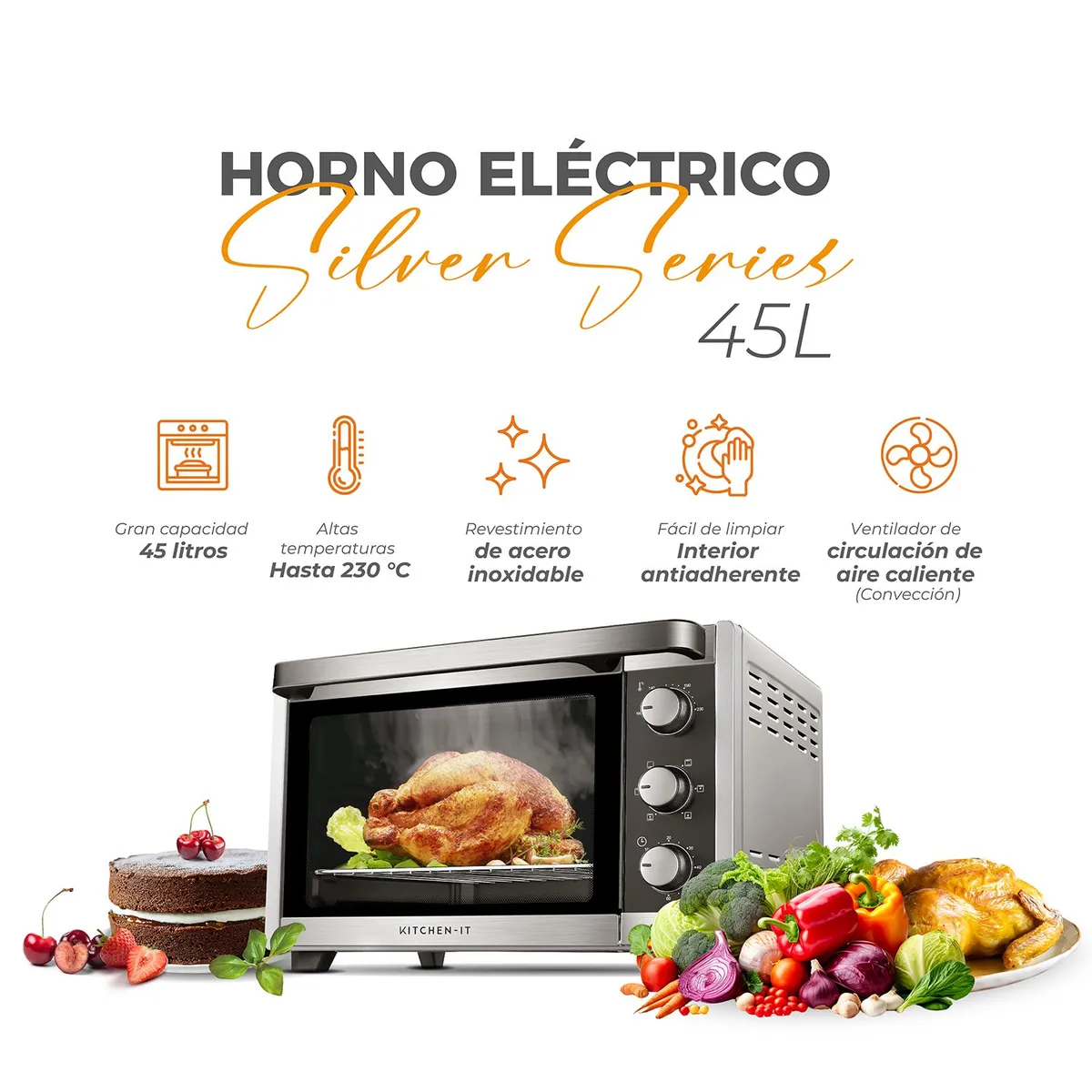 KITCHEN IT - Horno Eléctrico Kitchen-it Silver Series 45L
