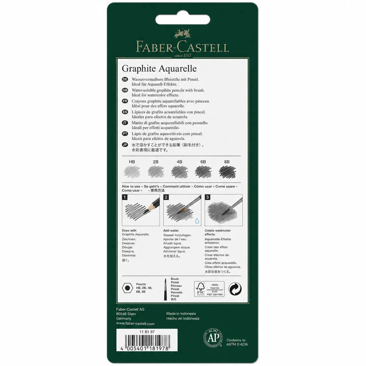 FABER-CASTELL - Lápiz Grafito Acuarelable Faber-Castell x5 uds.