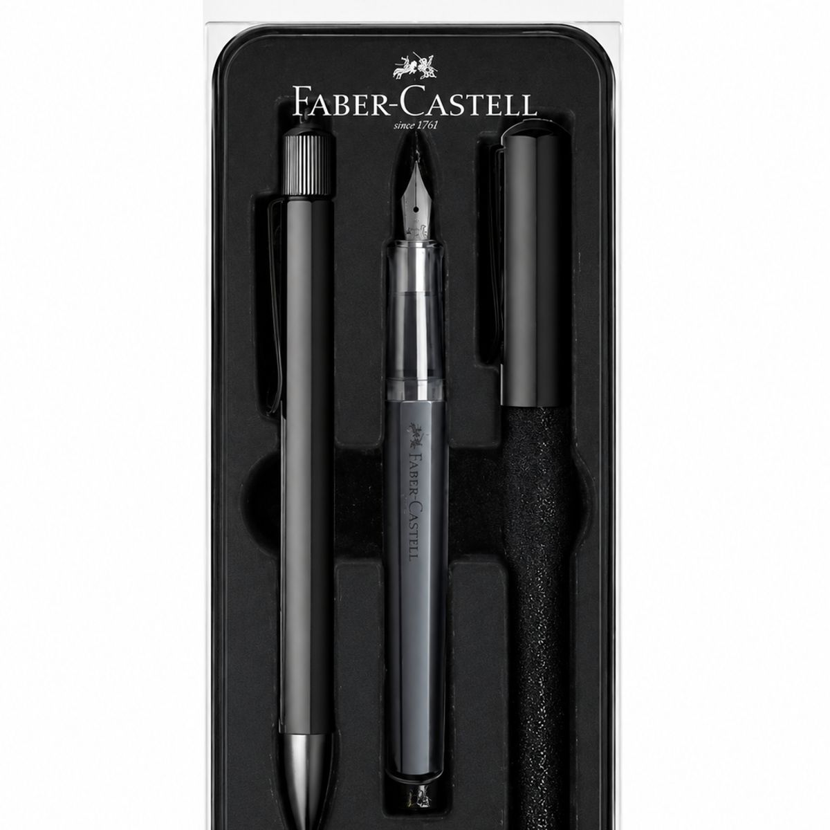 FABER-CASTELL - Set Pluma M + Bolígrafo Hexo Faber-Castell Negro Mate