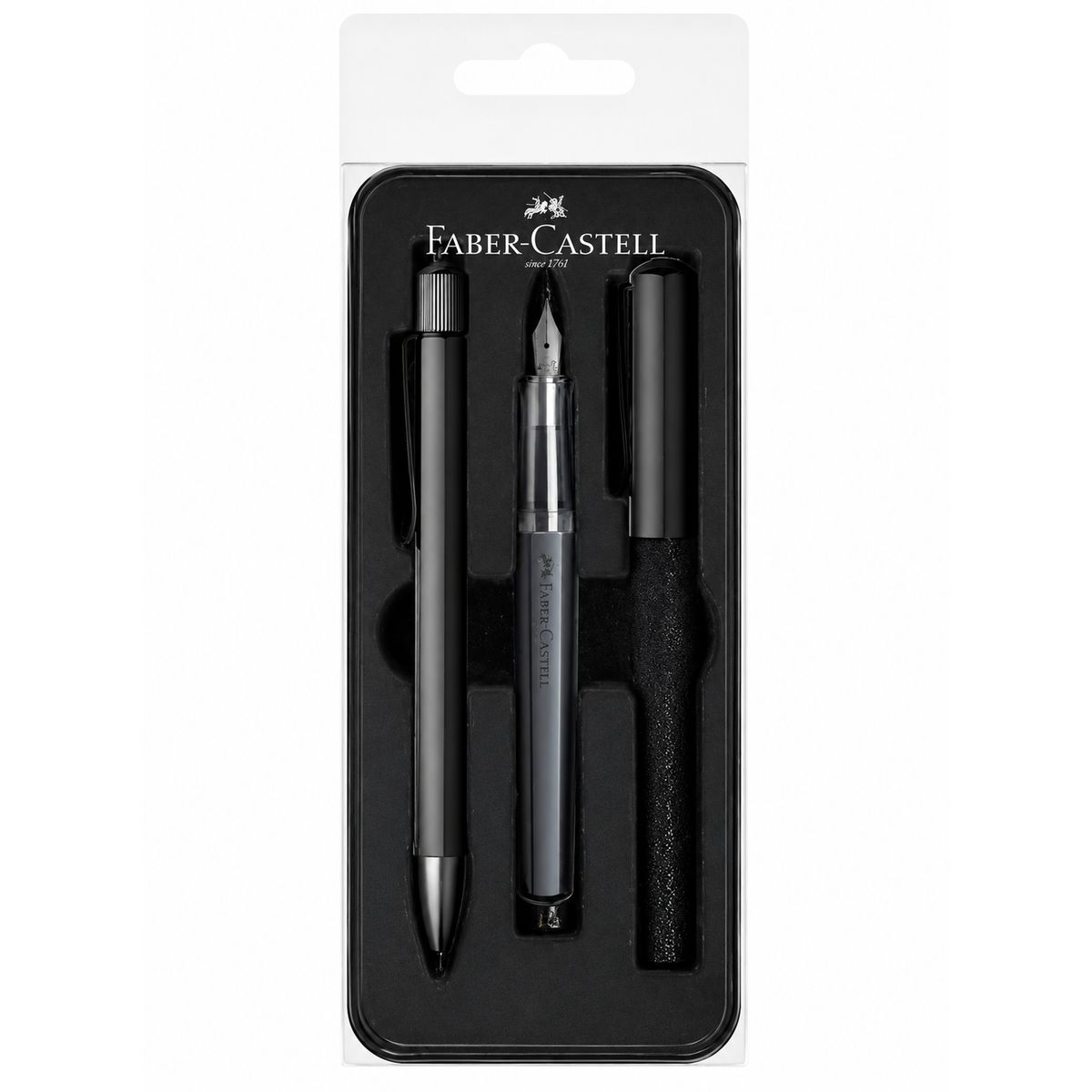 FABER-CASTELL - Set Pluma M + Bolígrafo Hexo Faber-Castell Negro Mate