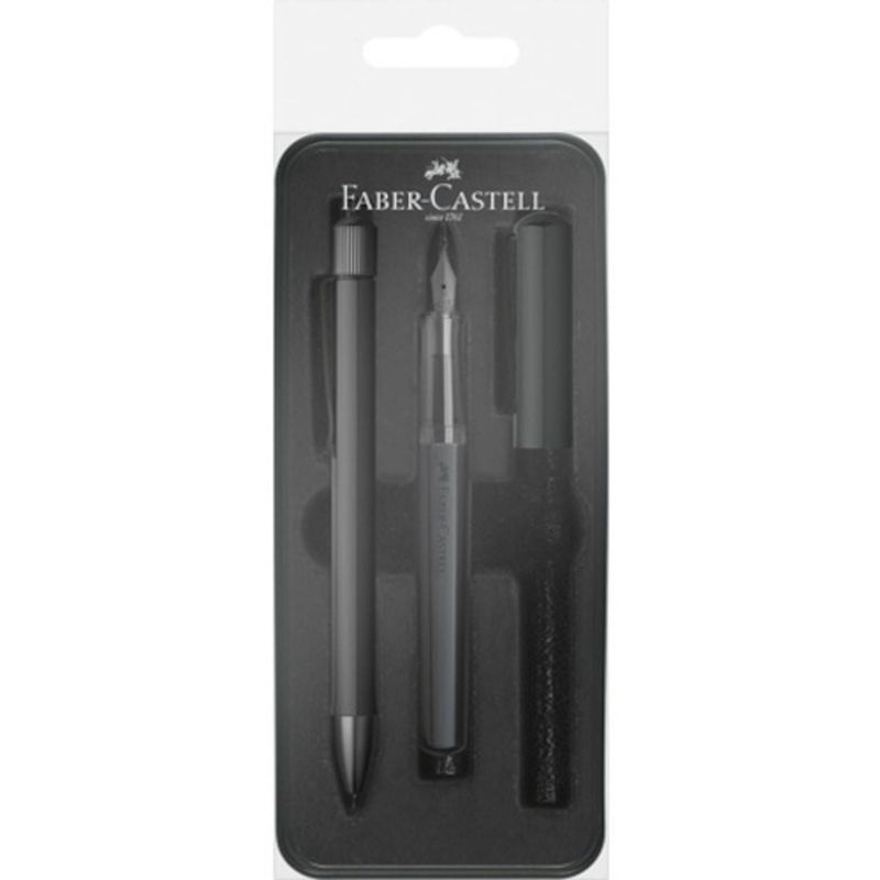 FABER-CASTELL - Set Pluma M + Bolígrafo Hexo Faber-Castell Negro Mate
