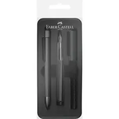 FABER-CASTELL - Set Pluma M + Bolígrafo Hexo Negro Mate