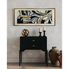 DEKAM DISEÑO - Cuadro Tríptico Abstracto Gris Dorado Marco Incluido 146X66 CMS