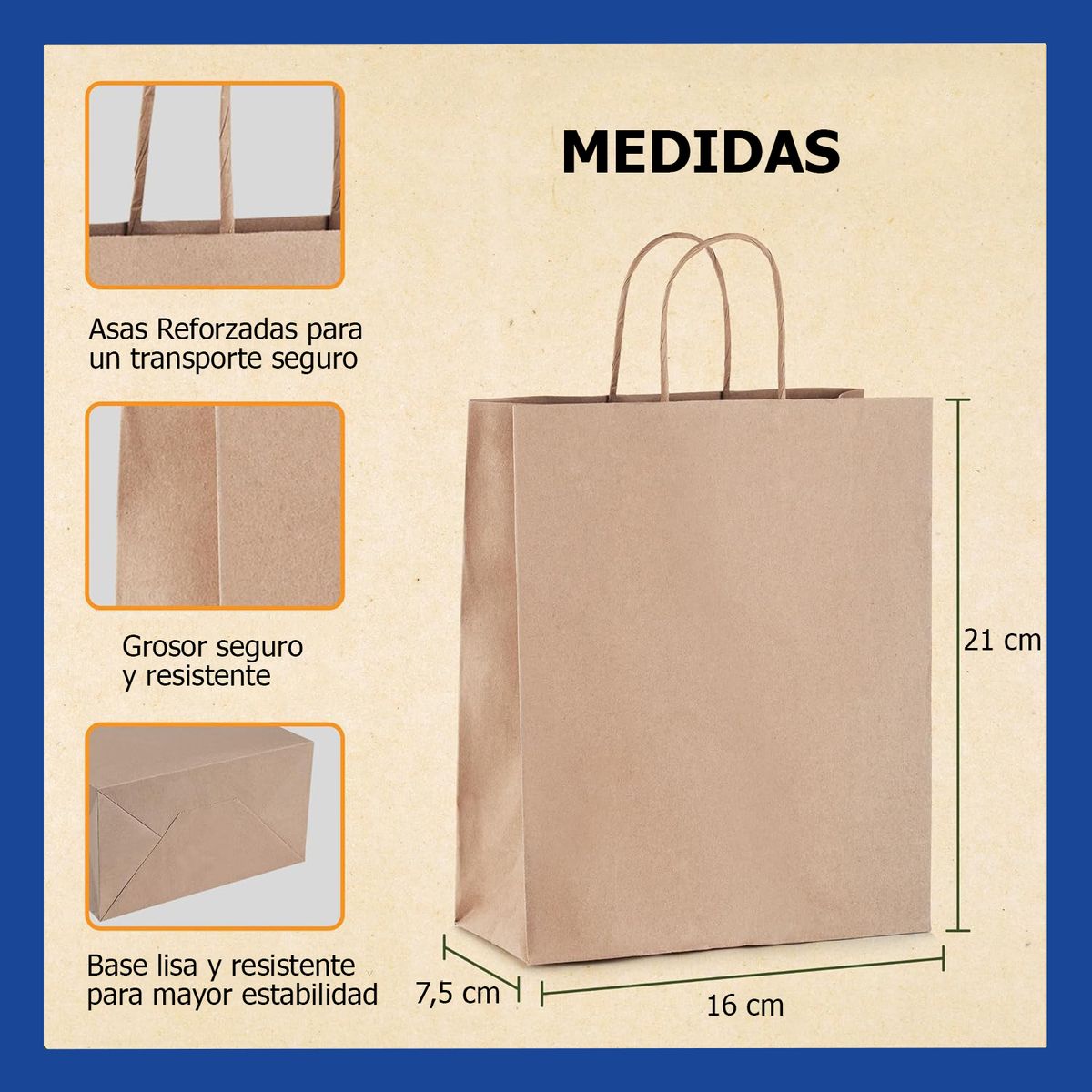 GENERICO - Bolsas De Papel Kraft 16x21 Con Manillas 25 Unidades