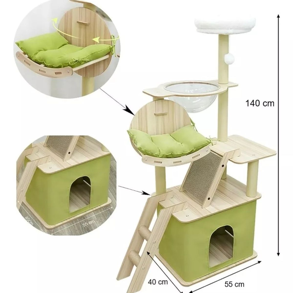 MUNDO MAGIA - Torre Rascador Casa Torre Animales Para Gatos 140cm