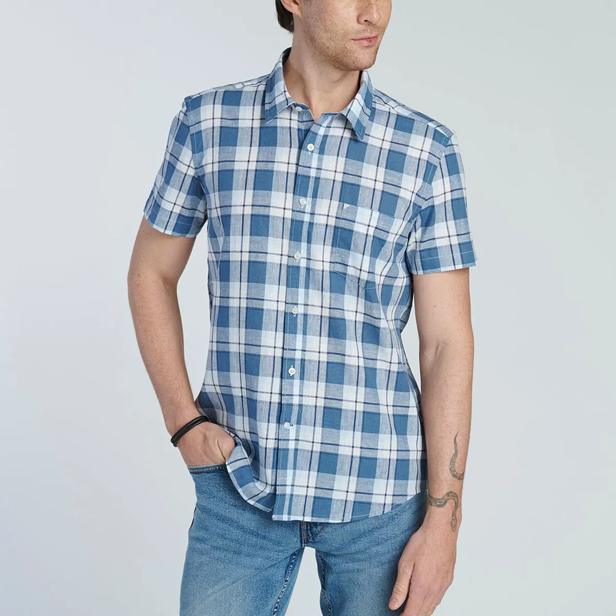 NEW MAN - Camisa Burdeos Azul New Man