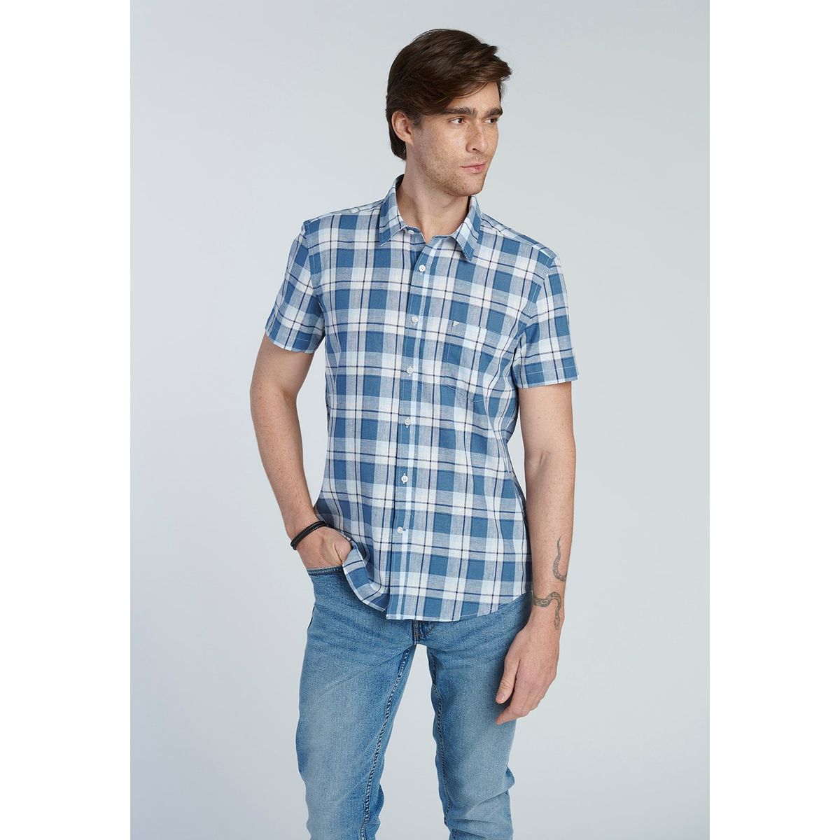 NEW MAN - Camisa Burdeos Azul New Man