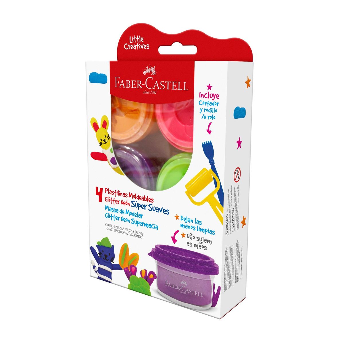 FABER-CASTELL - Plastilina Glitter Neón Faber-Castell Little Creatives x4