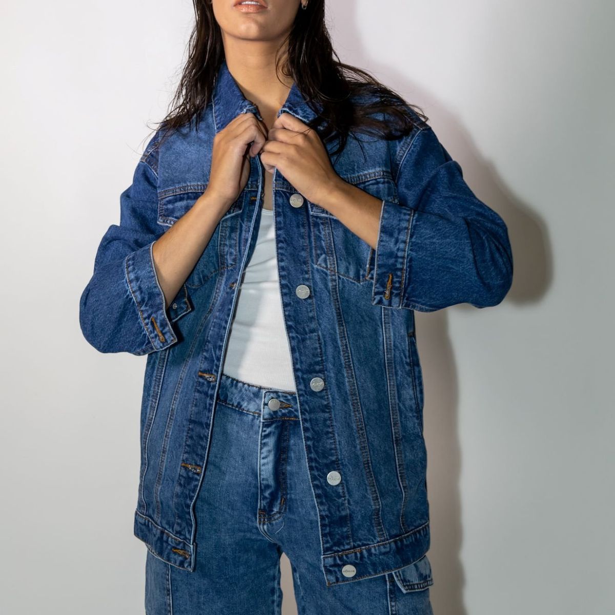 MOMCHIC - Chaqueta  Over Size Recta Azul