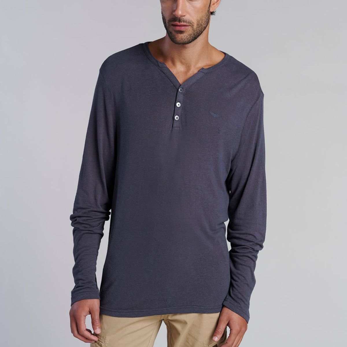 FEROUCH - Polera Ml Henley New Jersey Gris Ferouch