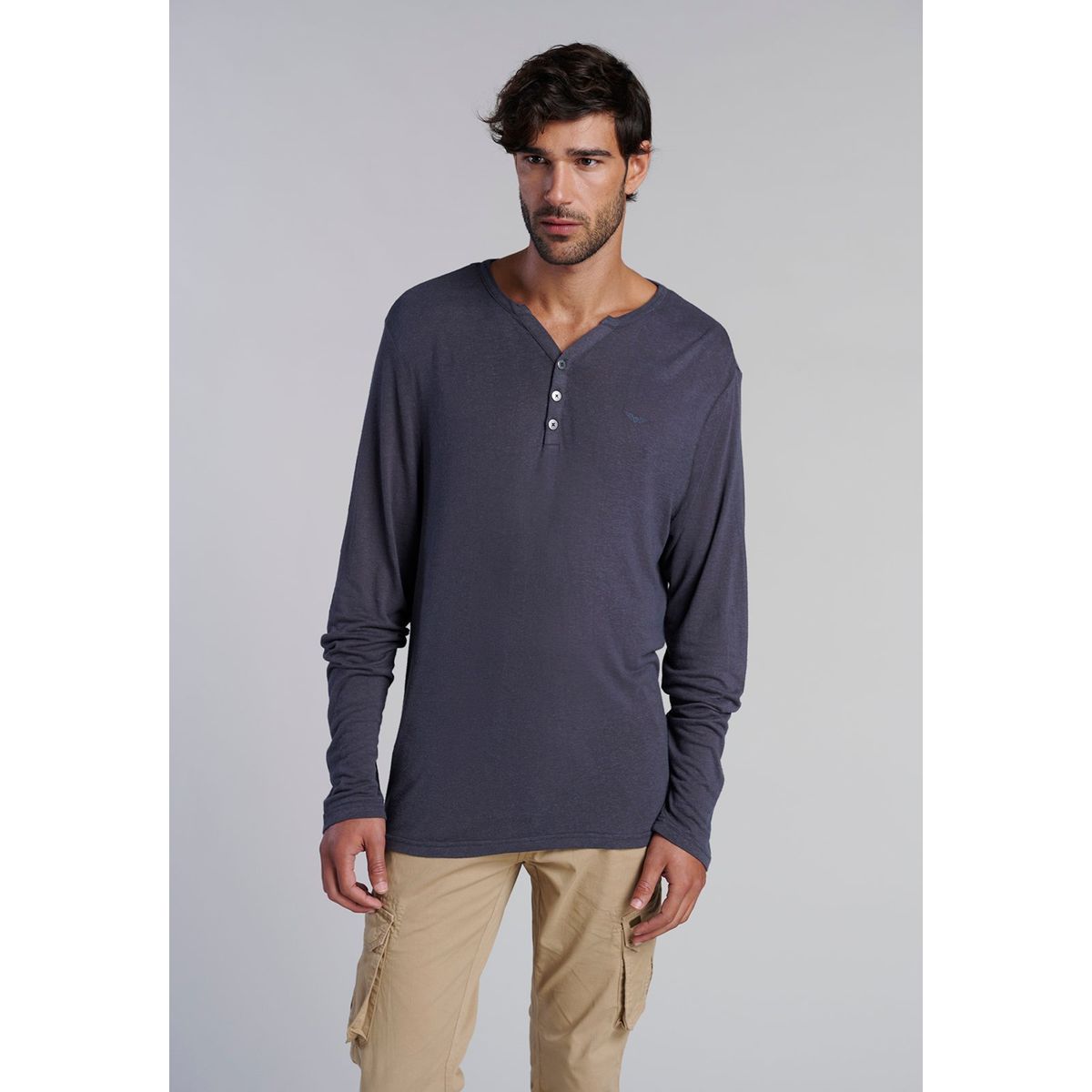 FEROUCH - Polera Ml Henley New Jersey Gris Ferouch