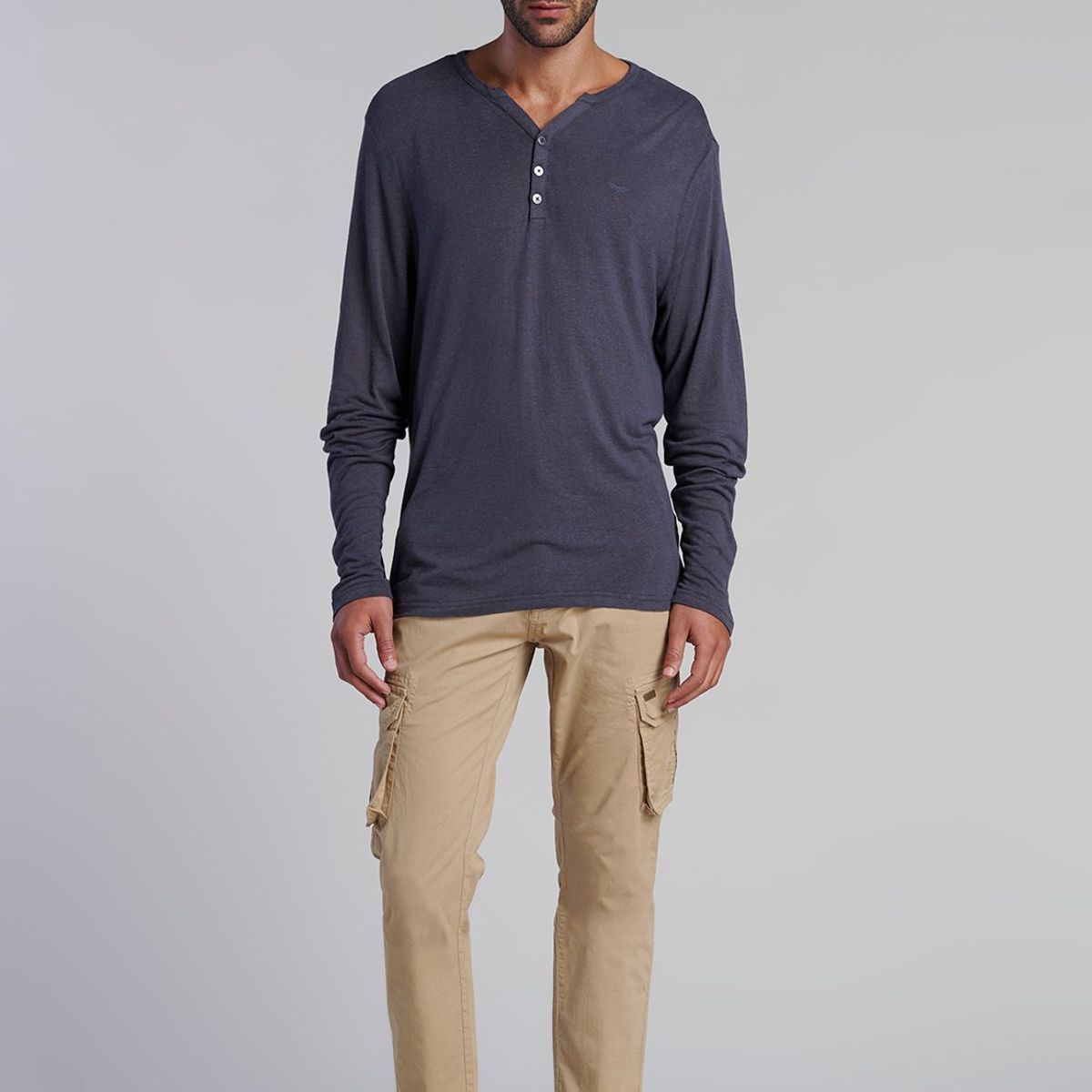 FEROUCH - Polera Ml Henley New Jersey Gris Ferouch