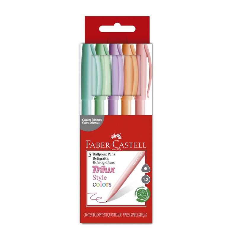 FABER-CASTELL - Bolígrafo Trilux 032 M Faber-Castell x5 Colores Pastel