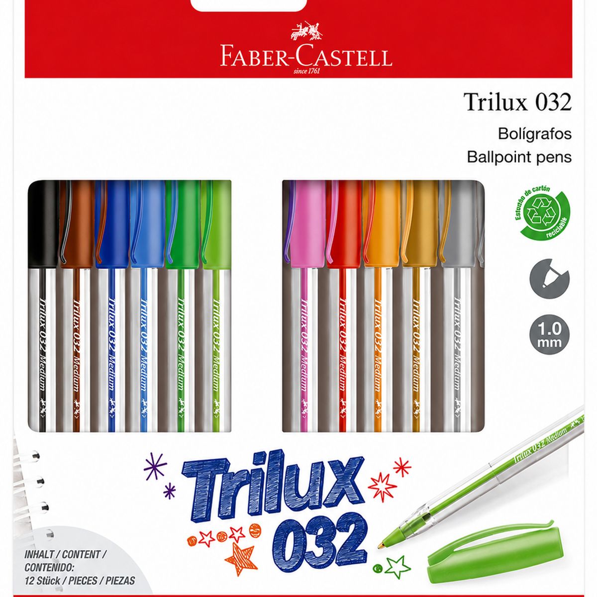 FABER-CASTELL - Lápiz Pasta Trilux 032 M Faber-Castell x12 Colores