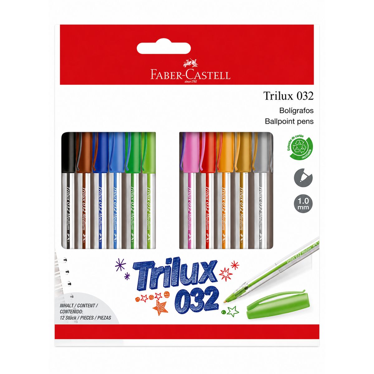 FABER-CASTELL - Lápiz Pasta Trilux 032 M Faber-Castell x12 Colores