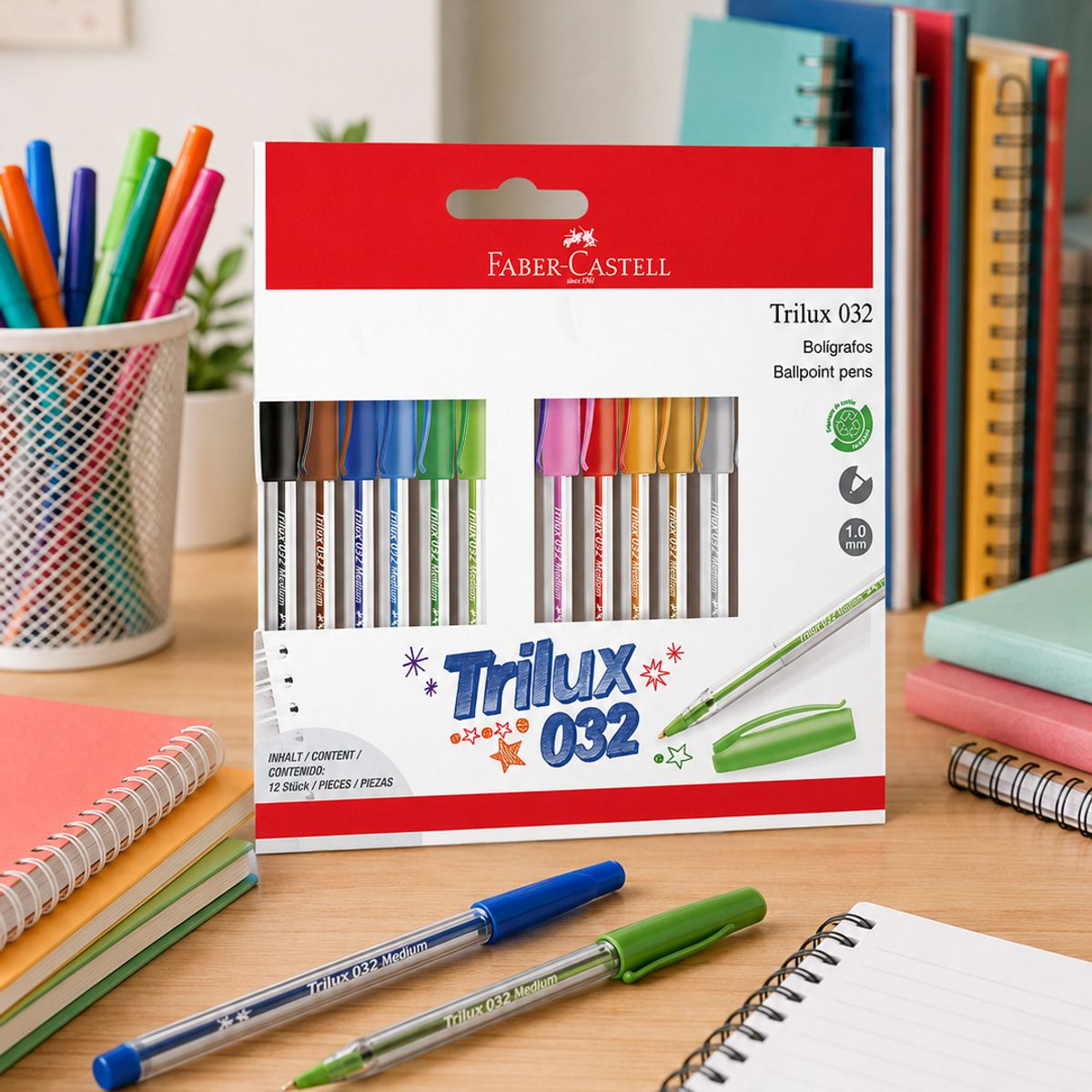 FABER-CASTELL - Lápiz Pasta Trilux 032 M Faber-Castell x12 Colores