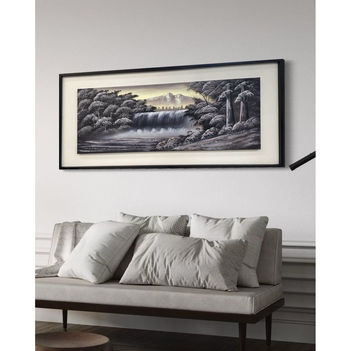 DEKAM DISEÑO - Cuadro Cascada Gris Negro Enmarcado Pintado 146X66 Cms