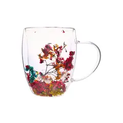SOLEIO - Taza Doble Pared con Flores Eternas Para Café y Té Rojo