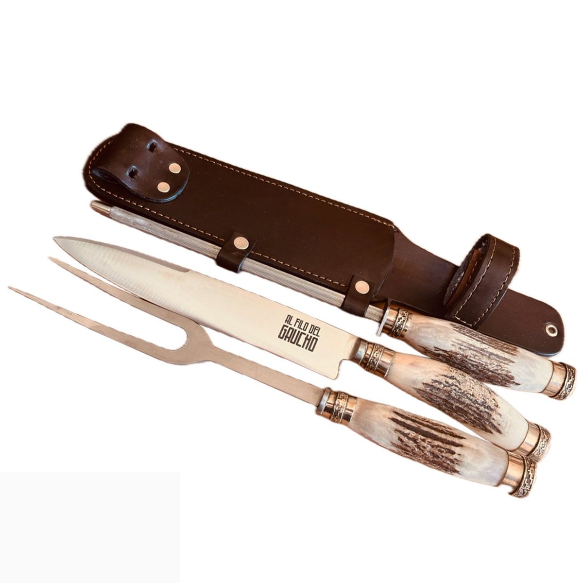 AL FILO DEL GAUCHO - Juego de Trinchar Completo Ciervo Alpaca