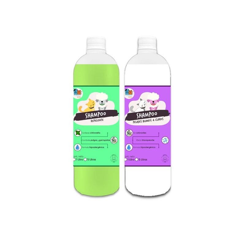 MASCOKITS - Pack Shampoo Perro Repelente Anti Pulgas - Pelaje Blanco 1lt