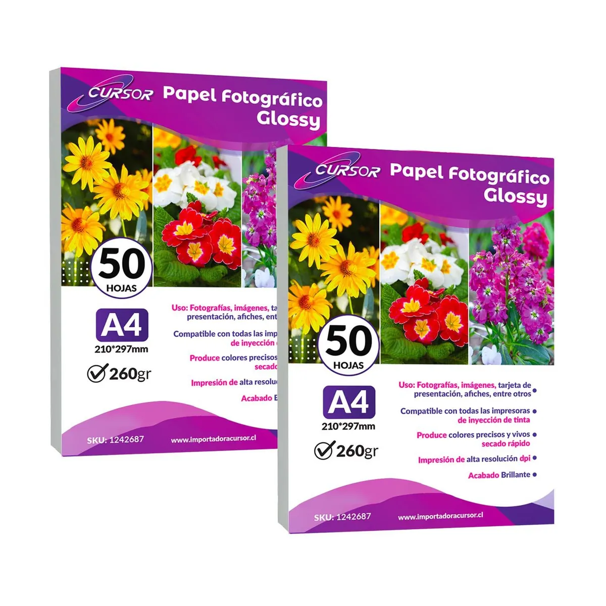 CURSOR - Papel Glossy Fotografico Brillante A4 260g 100 Hojas