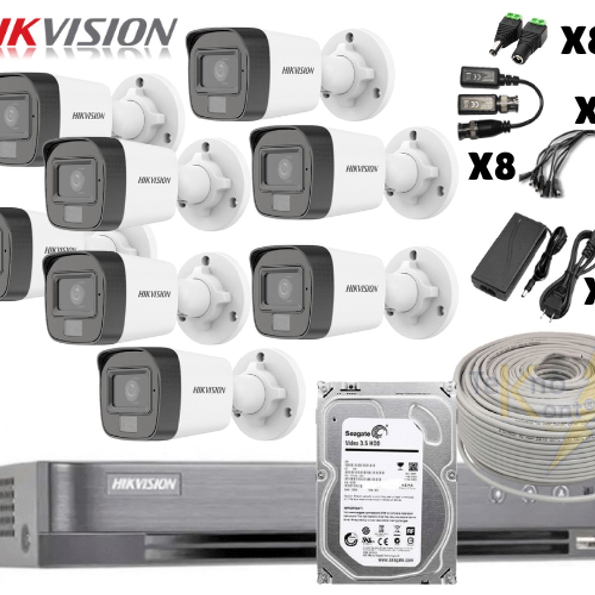HIKVISION - Kit 8 Cámaras Bala Con Audio Hikvision 2 Mp Full Hd