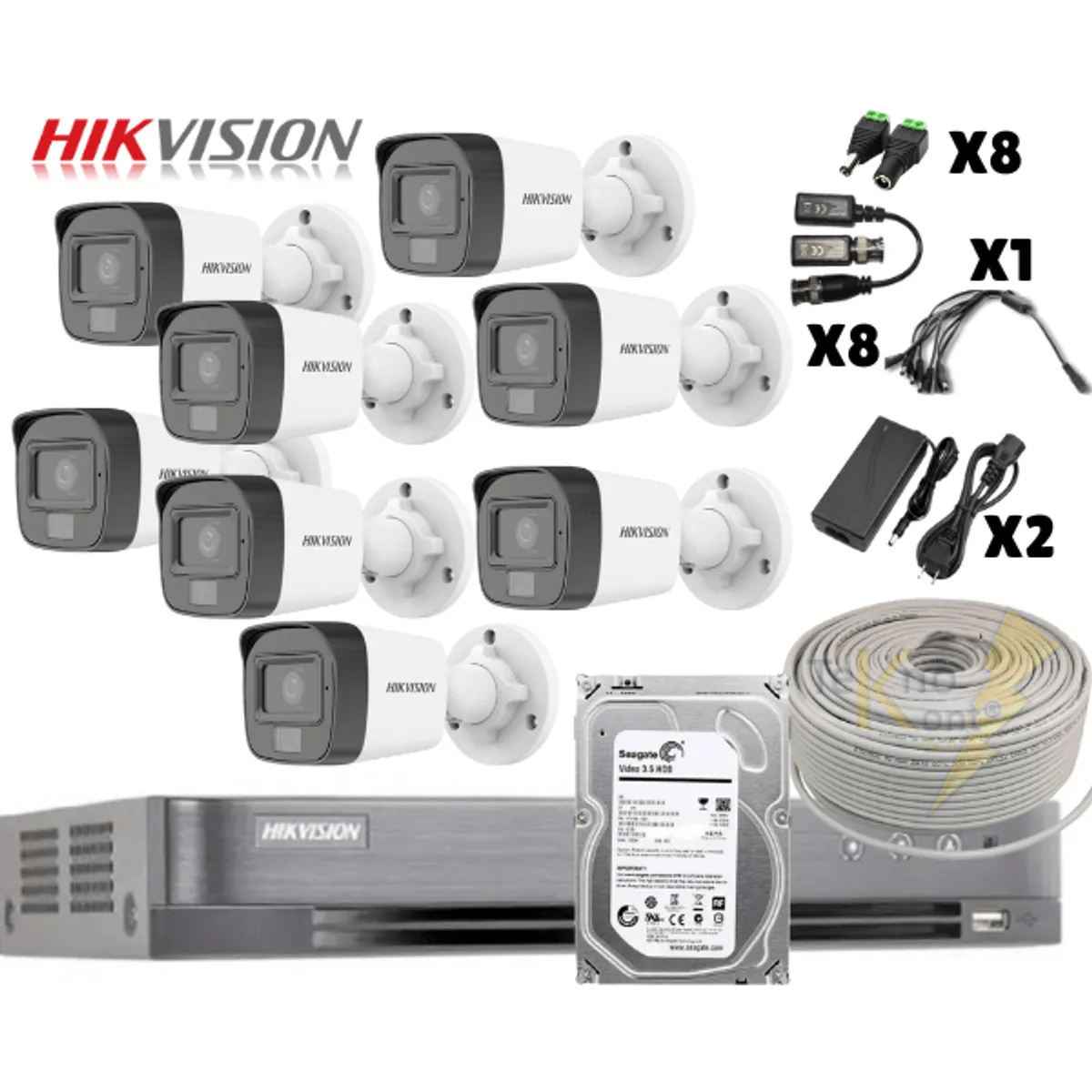 HIKVISION - Kit 8 Cámaras Bala Con Audio Hikvision 2 Mp Full Hd