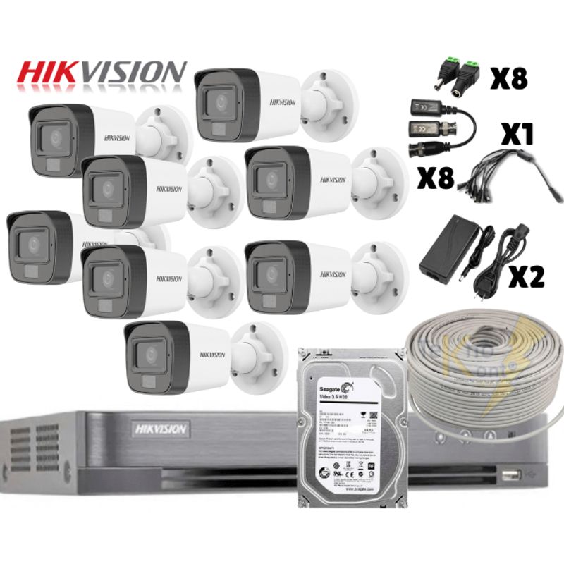 HIKVISION - Kit 8 Camaras Bala Con Audio Hikvision 2 Mp Full Hd