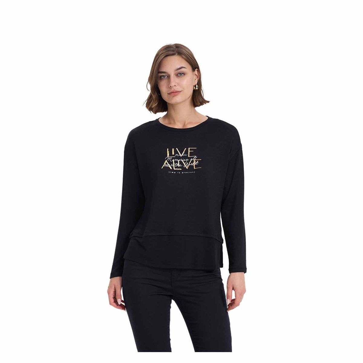 FASHION'S PARK - Sweater Mujer Con Faldón Negro Fashion's Park