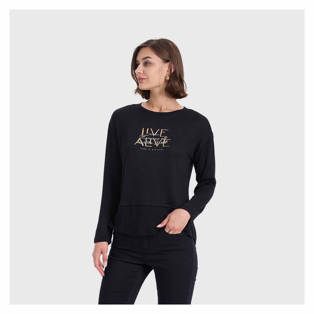 FASHION'S PARK - Sweater Mujer Con Faldón Negro Fashion's Park