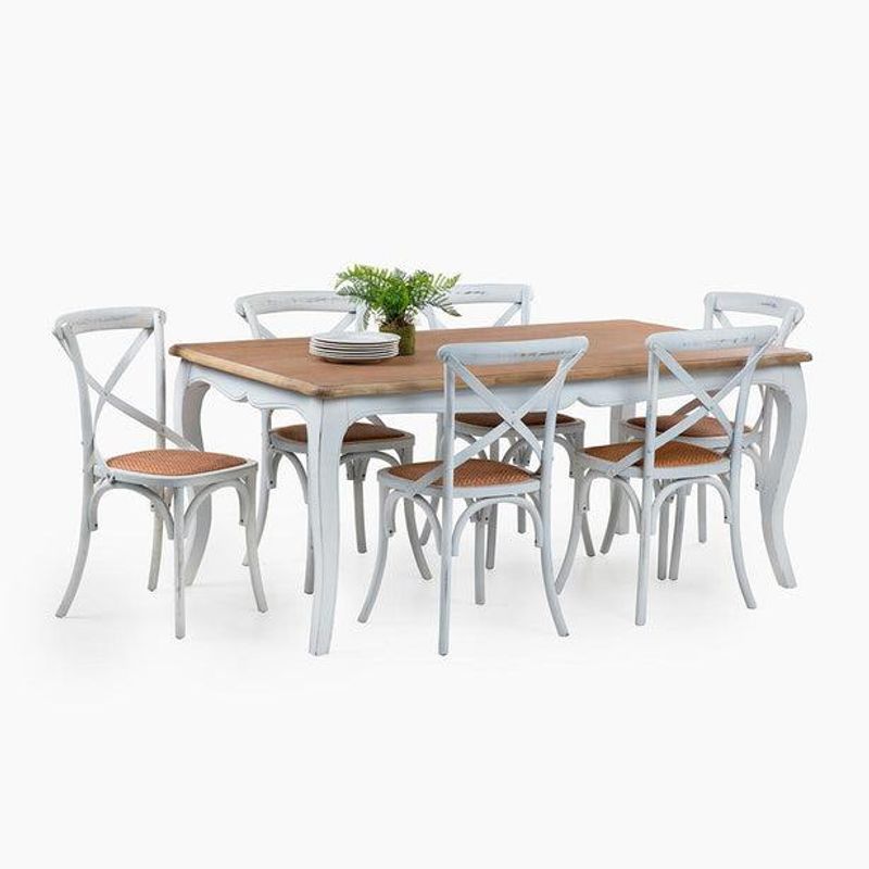 SPAZZIO - Comedor mesa Vittoria rectangular blanca + 6 sillas Retro blancas