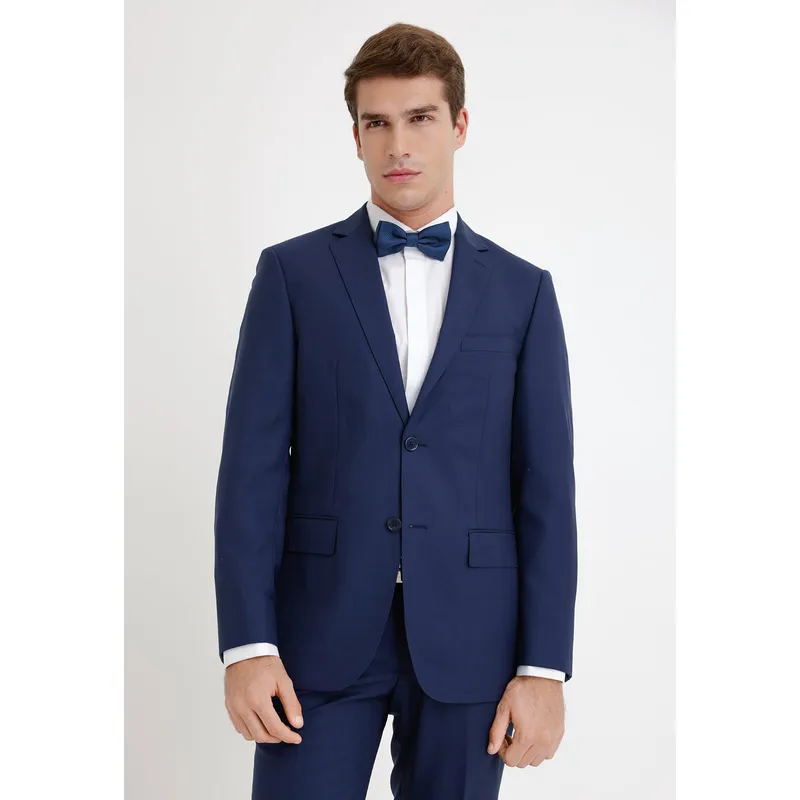 TRIAL - Chaqueta Hombre Formal Lana S100'S Liso Slim Perfect Suit Azulino
