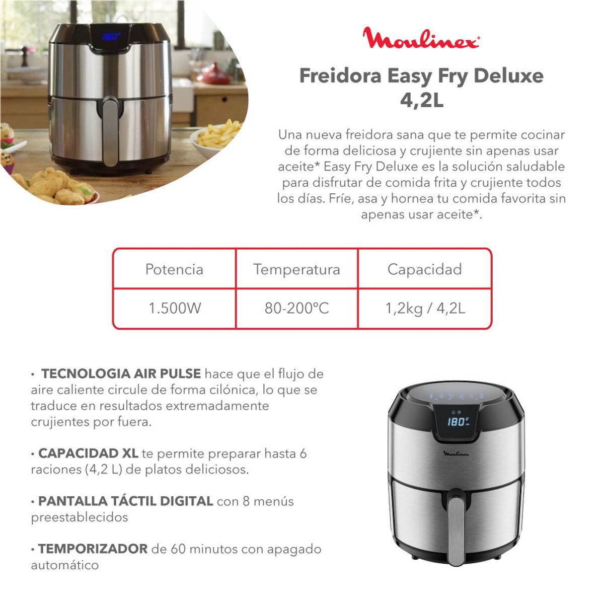 MOULINEX - Freidora de Aire Easy Fry Deluxe 4,2L