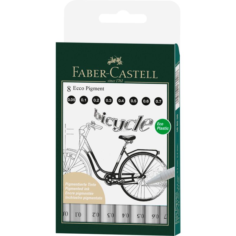 FABER-CASTELL - Rotulador Calibrado Eccopigment Negro Faber-Castell 8 Piezas