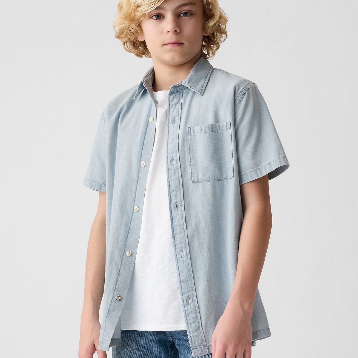 GAP - Camisa Niño Denim Manga Corta Azul GAP