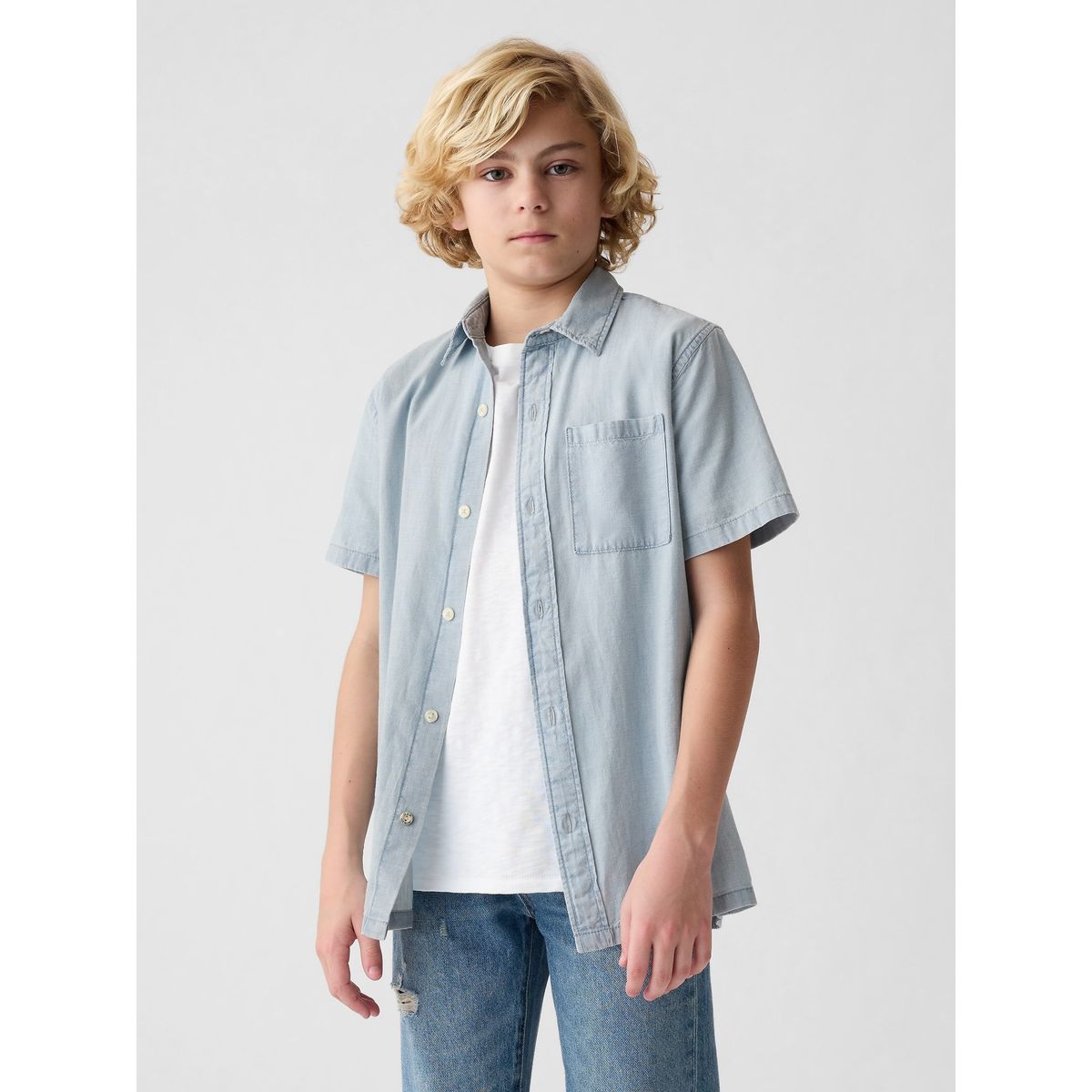 GAP - Camisa Niño Denim Manga Corta Azul GAP