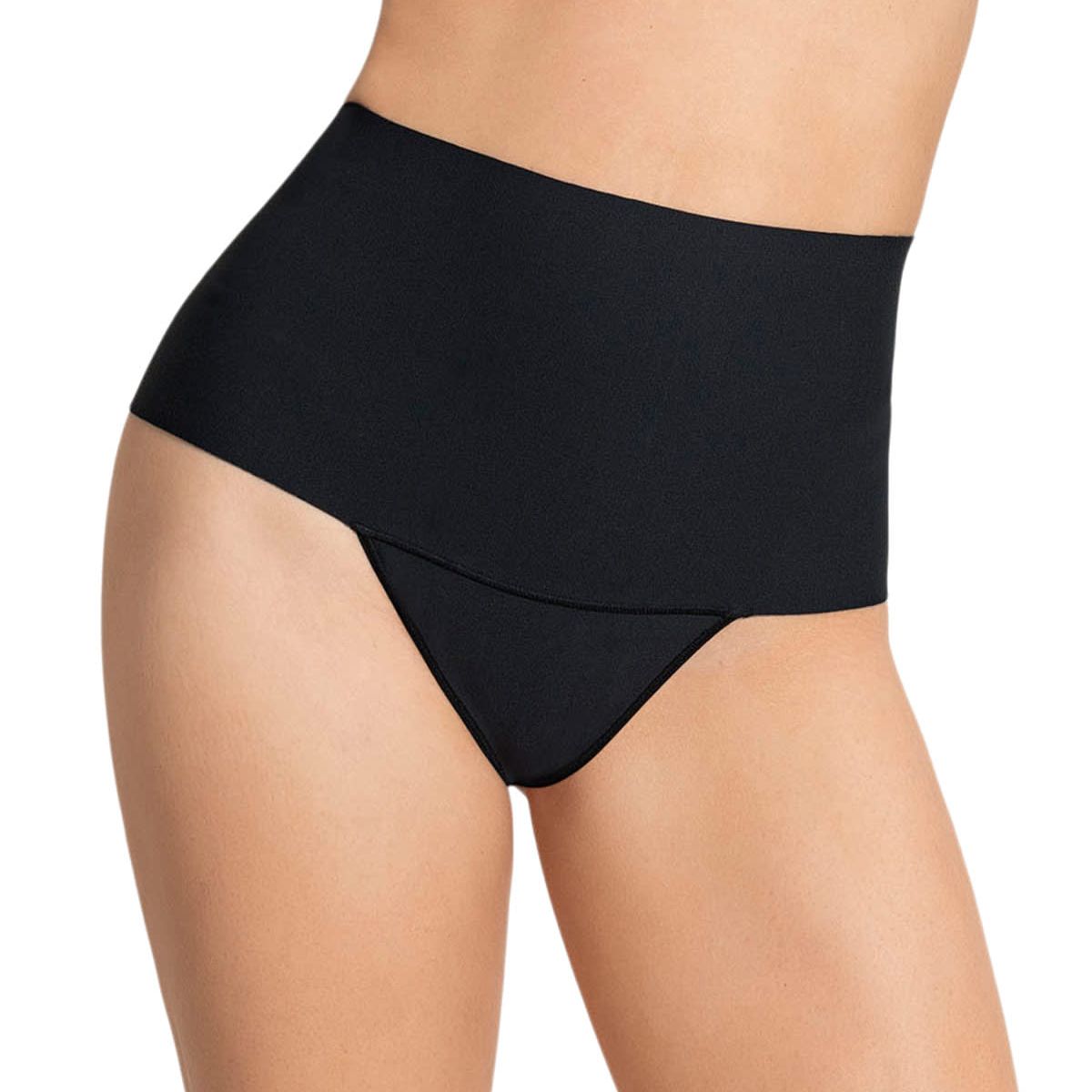 LEONISA - Calzón faja colaless con fajón ancho de control fuerte tiro alto 092046 Negro