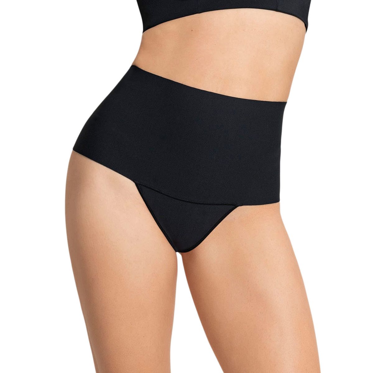 LEONISA - Calzón faja colaless con fajón ancho de control fuerte tiro alto 092046 Negro