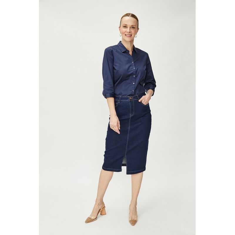 MA GRIFFE - Blusa Manga Larga Azul Marino Mujer Magriffe