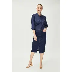 MA GRIFFE - Blusa Manga Larga Azul Marino Mujer Magriffe