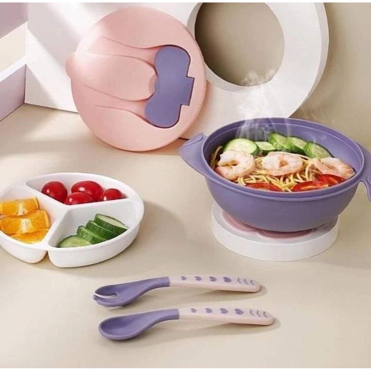 GENERICO - Plato con compartimientos y servicios rosado