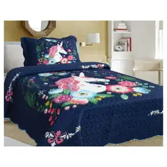 COMPRAPO - Cubrecama Quilt Infantil Liviano 1.5 Pza. Mod Unicornio Flores Azul