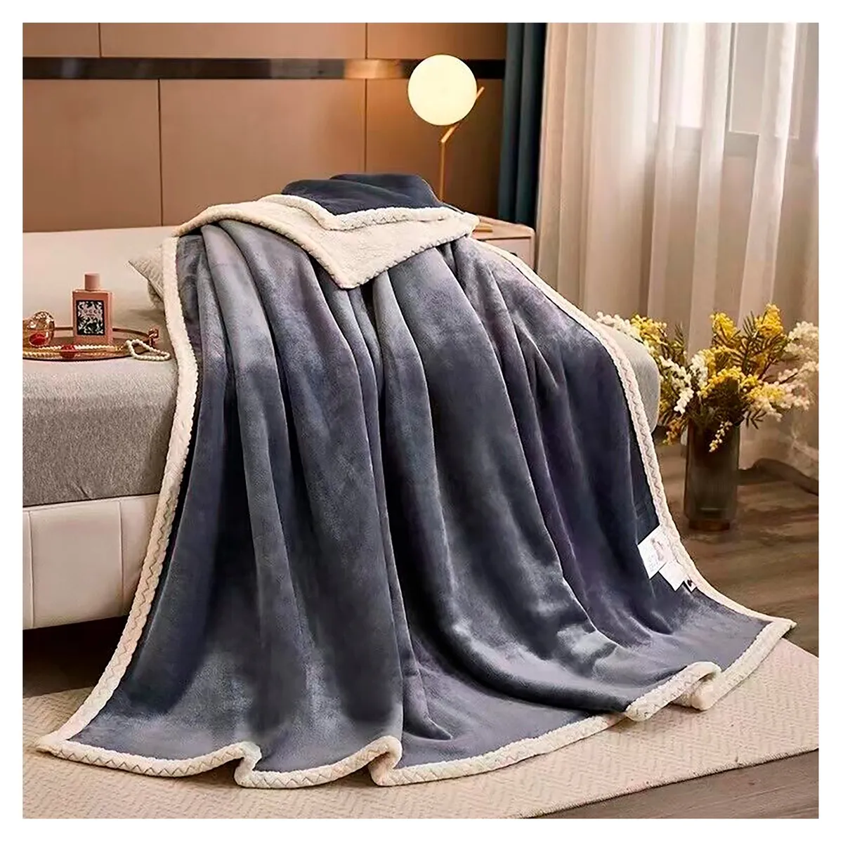 GENERICO - Manta Frazada Térmica Doble Capa Felpa larga Suave Grafito 120x200 cms