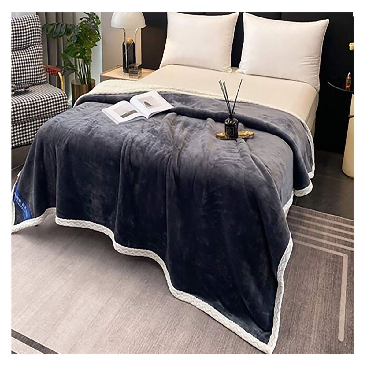 GENERICO - Manta Frazada Térmica Doble Capa Felpa larga Suave Grafito 120x200 cms