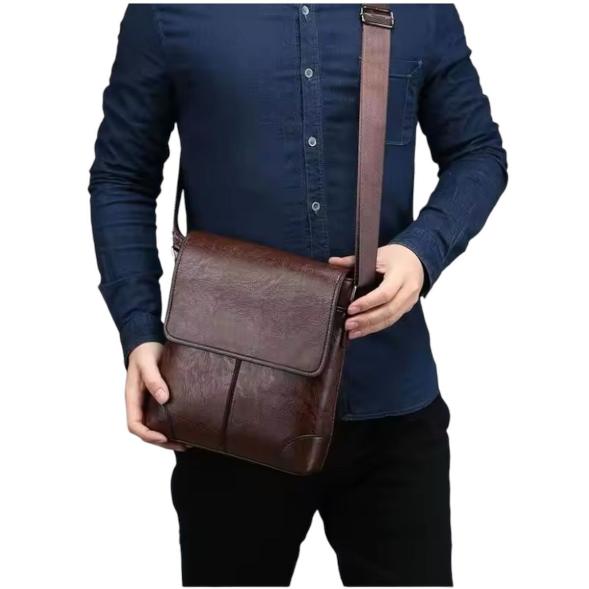 GENERICO - Bandolero bolso cruzado de hombro de piel sintética para hombre