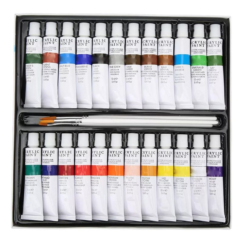 IMPORTCLICK - Set 24 Pinturas Acrílicas Colores Tubos 12 ML 3 Pinceles IMPORTCLICK