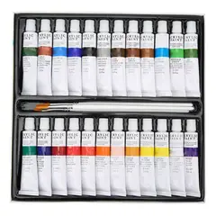 IMPORTCLICK - Set 24 Pinturas Acrílicas Colores Tubos 12 ML 3 Pinceles